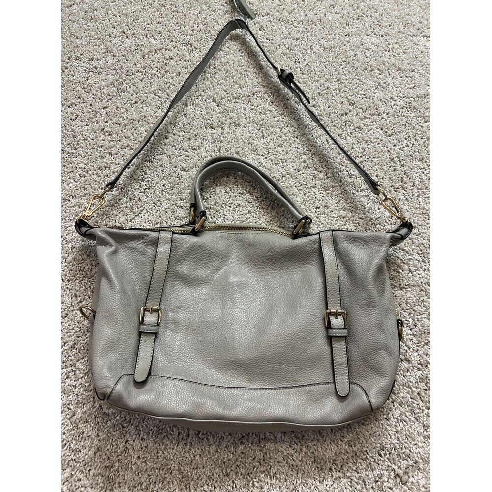 ORA DELPHNE leather Satchel light Gray LG Top Handles/Shoulder Strap